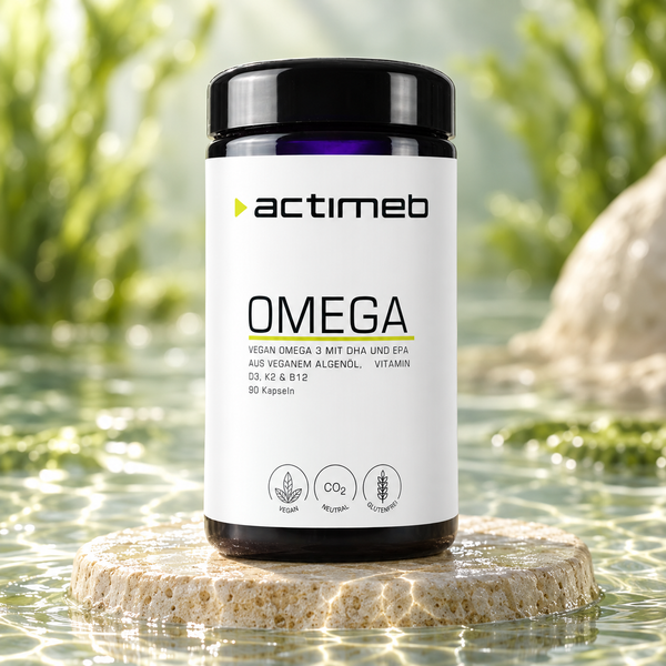 actimeb OMEGA | Veganes Omega-3 mit D3, K2 & B12 | 90 Kapseln